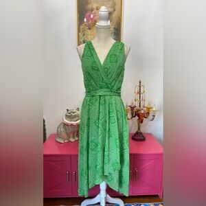 TOMMY HILFIGER GREEN CHIFFON HI LOW PAISLEY DRESS BOW SIZE 8
